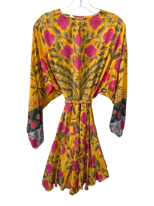 Rhode Size Small Yellow, Pink, Green Cotton Long puff sleeve Floral Dress Yellow, Pink, Green / Small