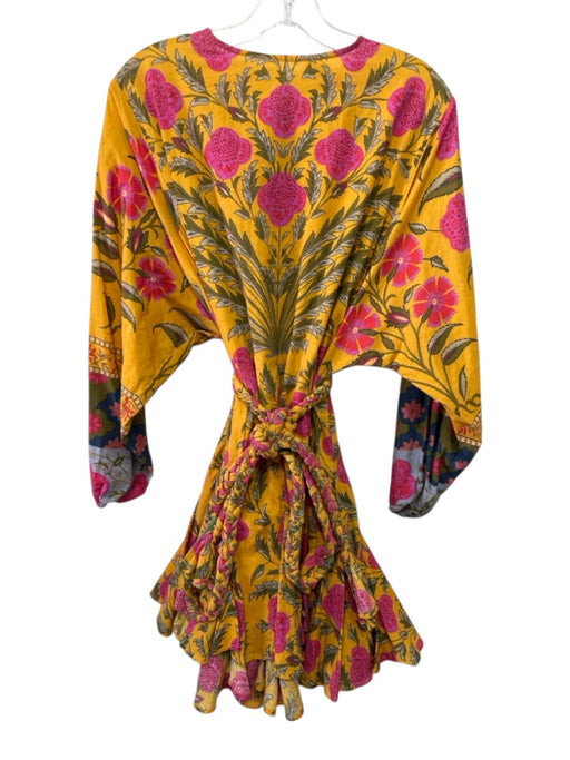 Rhode Size Small Yellow, Pink, Green Cotton Long puff sleeve Floral Dress Yellow, Pink, Green / Small