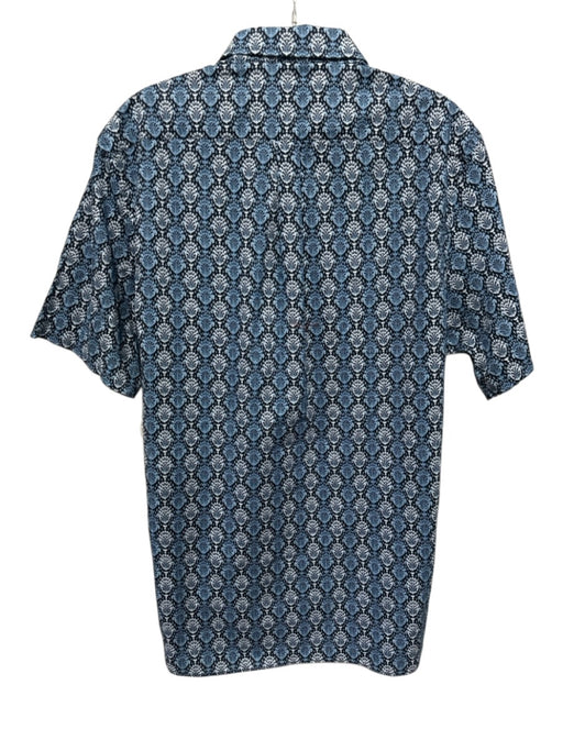 Swims Size Large Blue, White, Black Cotton Short Sleeve Block Print Collar Top Blue, White, Black / Large