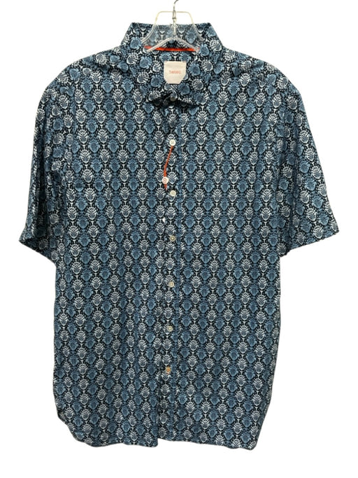 Swims Size Large Blue, White, Black Cotton Short Sleeve Block Print Collar Top Blue, White, Black / Large