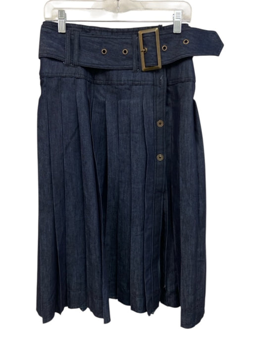 Pilcro Size 2 Dark Wash Cotton Blend Button Front Pleated Belted Maxi Skirt Dark Wash / 2