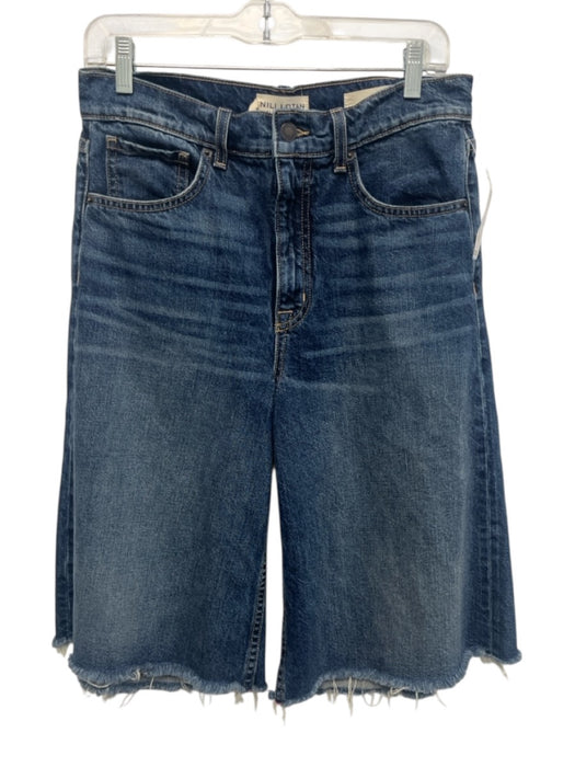 Nili Lotan Size 27 Dark Wash Cotton Denim High Rise Whiskering Raw Hem Shorts Dark Wash / 27