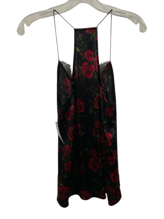 Cami NYC Size Small Black, Red, Green Silk Spaghetti Strap Roses Lace Trim Top Black, Red, Green / Small