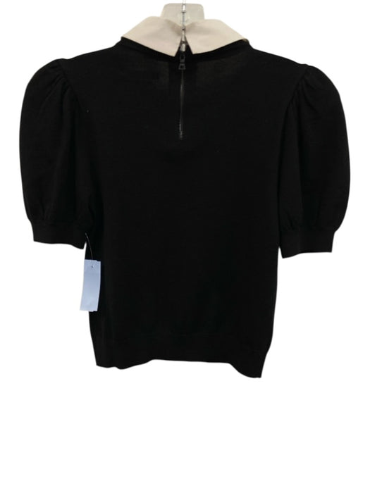 Alice + Olivia Size Medium Black & White Short Puff Sleeve Collar Top Black & White / Medium