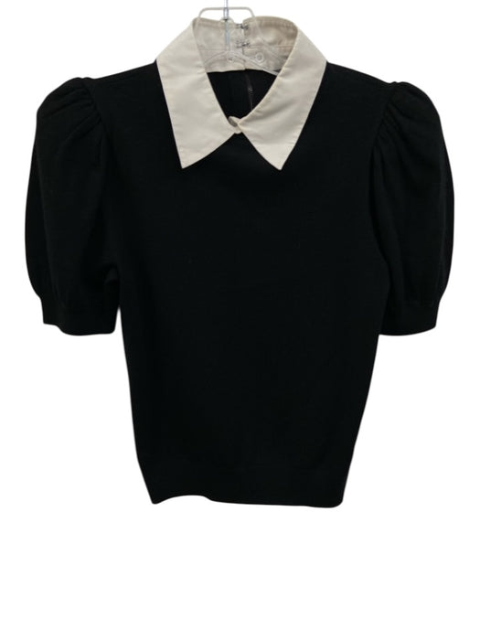 Alice + Olivia Size Medium Black & White Short Puff Sleeve Collar Top Black & White / Medium