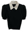 Alice + Olivia Size Medium Black & White Short Puff Sleeve Collar Top Black & White / Medium