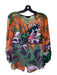 BCBG Maxazria Size M Green & Orange Print Silk Round Neck Button Front Top Green & Orange Print / M