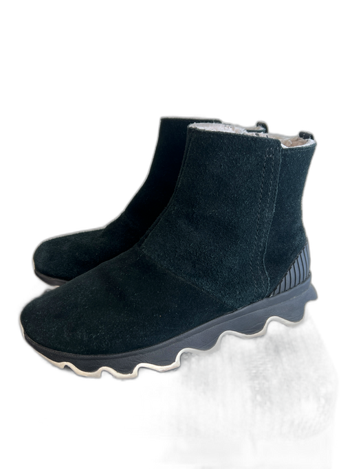 Sorel Shoe Size 8 Black & White Suede Faux Fur Lining Round Toe Side Zip Boots Black & White / 8