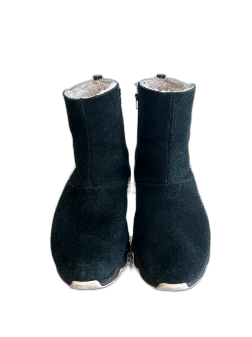 Sorel Shoe Size 8 Black & White Suede Faux Fur Lining Round Toe Side Zip Boots Black & White / 8