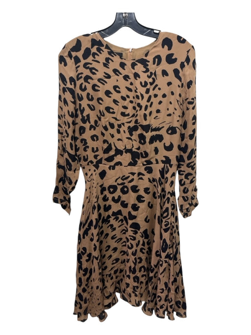 Jenni Kayne Size 4 Brown & Black Silk Animal Print Back Zip Long Sleeve Dress Brown & Black / 4