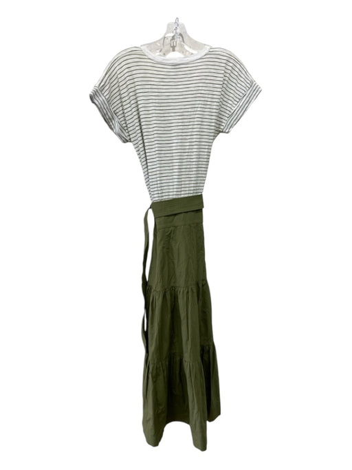 Veronica Beard Size M Green & White Pima Cotton Tiered Striped Pieced Dress Green & White / M