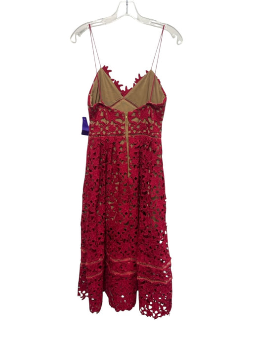 Self-Portrait Size 4 Pink Red & Beige Polyester Floral Lace Overlay Dress Pink Red & Beige / 4