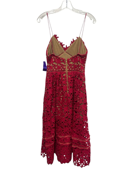 Self-Portrait Size 4 Pink Red & Beige Polyester Floral Lace Overlay Dress Pink Red & Beige / 4