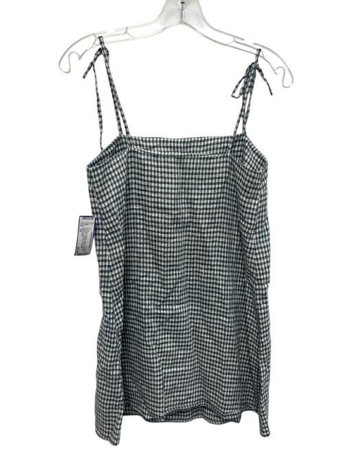 Reformation Size XS Slate Blue & White Linen Tie Shoulder Gingham A line Dress Slate Blue & White / XS