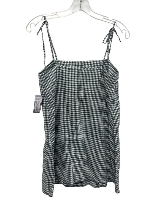 Reformation Size XS Slate Blue & White Linen Tie Shoulder Gingham A line Dress Slate Blue & White / XS