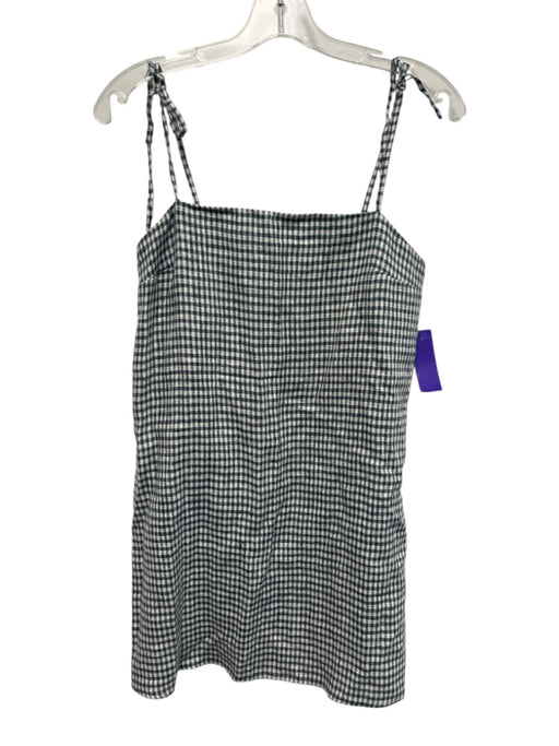 Reformation Size XS Slate Blue & White Linen Tie Shoulder Gingham A line Dress Slate Blue & White / XS