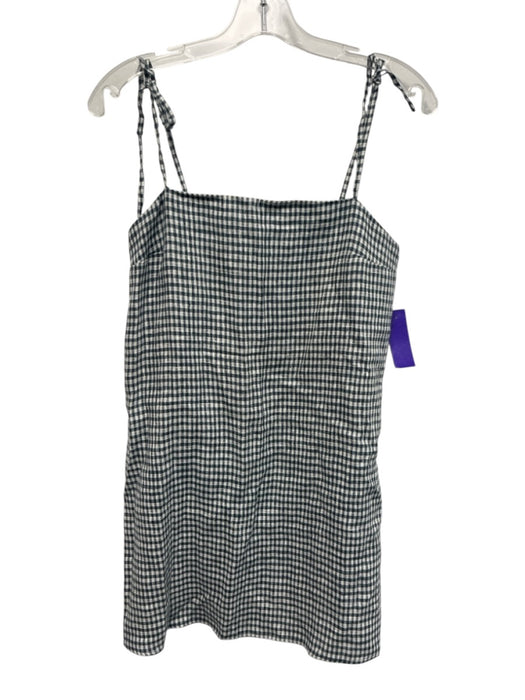 Reformation Size XS Slate Blue & White Linen Tie Shoulder Gingham A line Dress Slate Blue & White / XS