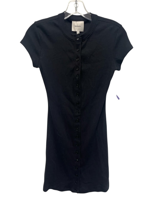 Reformation Size XS Black Cotton Blend Ribbed Button Front Cap Sleeve Dress Black / XS