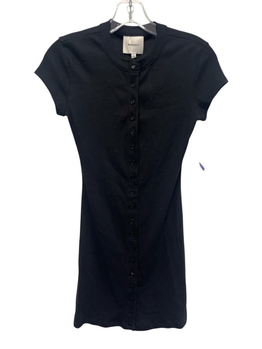 Reformation Size XS Black Cotton Blend Ribbed Button Front Cap Sleeve Dress Black / XS