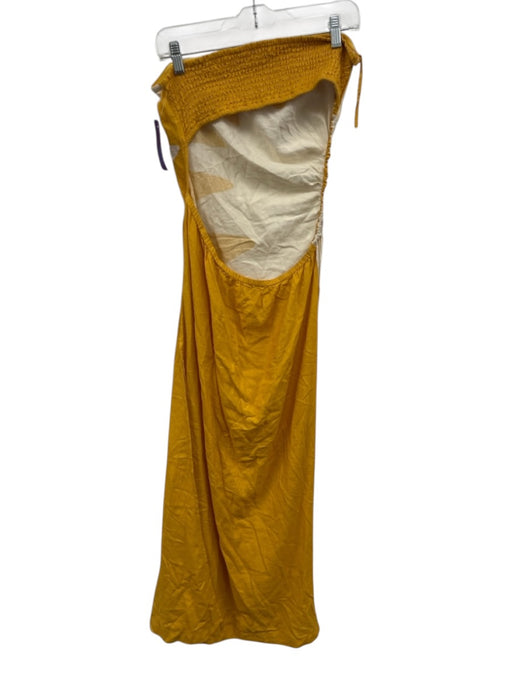 Celandine Size XS Cream White & Yellow Linen Blend Strapless Cutout Back Dress Cream White & Yellow / XS