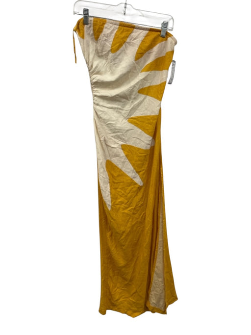 Celandine Size XS Cream White & Yellow Linen Blend Strapless Cutout Back Dress Cream White & Yellow / XS