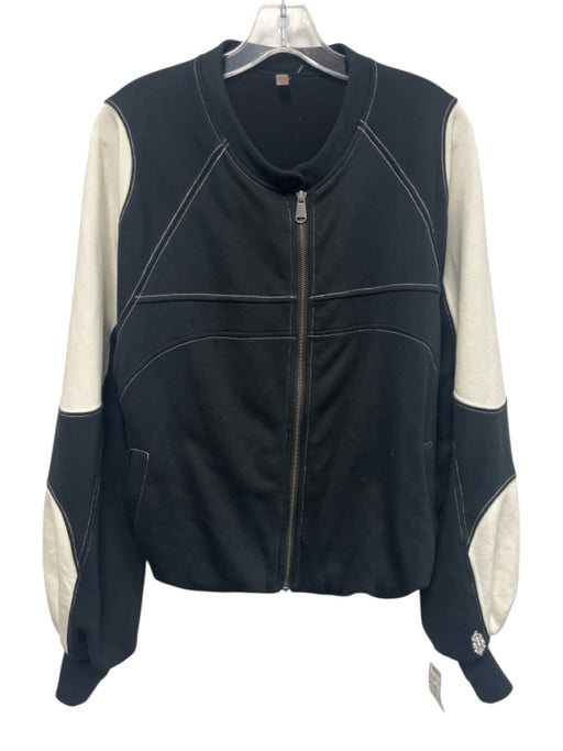 FP Movement Size S Black & White Cotton Blend Contrast Stitch Zip Front Jacket Black & White / S