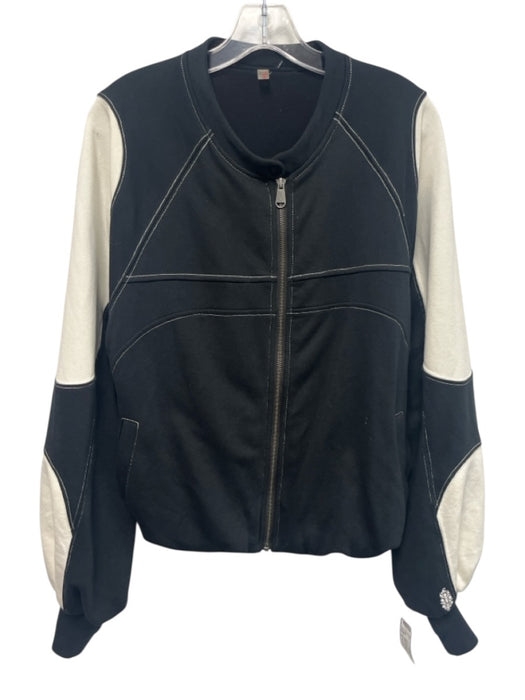 FP Movement Size S Black & White Cotton Blend Contrast Stitch Zip Front Jacket Black & White / S