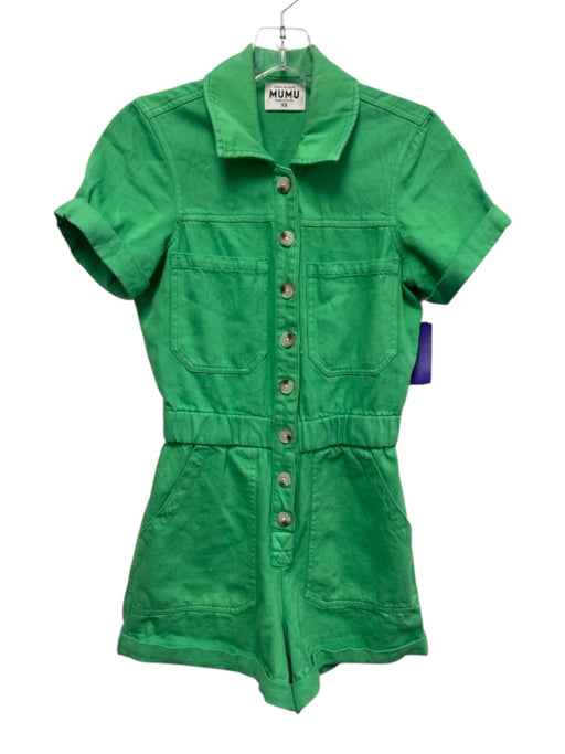 Show Me Your Mumu Size XS Green Cotton Denim Short Sleeve Button Front Romper Green / XS