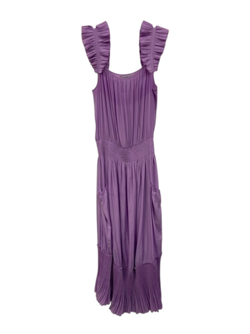 Ramy Brook Size S Purple Polyester Ruffle Cap Sleeve Pockets Accordian Pleat Top Purple / S
