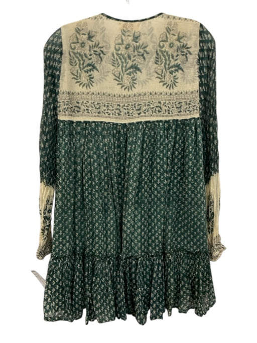 Daughters of India Size M Green & Beige Cotton Long Sleeve Floral Dress Green & Beige / M