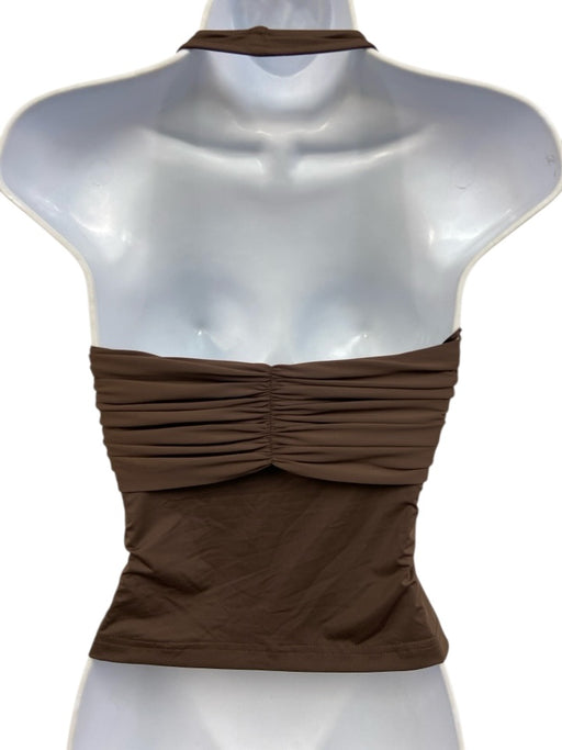 Sasha Therese Size XS Brown Nylon Blend One Shoulder Gathered Swim Top Top Brown / XS