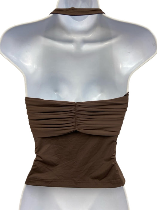 Sasha Therese Size XS Brown Nylon Blend One Shoulder Gathered Swim Top Top Brown / XS