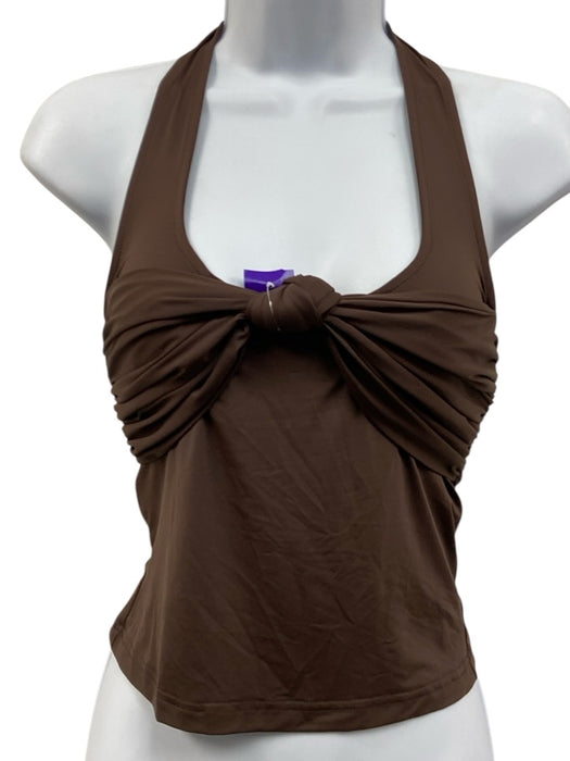 Sasha Therese Size XS Brown Nylon Blend One Shoulder Gathered Swim Top Top Brown / XS