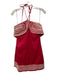 TCEC Size M Red & White Cotton Blend Embroidered Sleeveless Tie Neck Dress Red & White / M