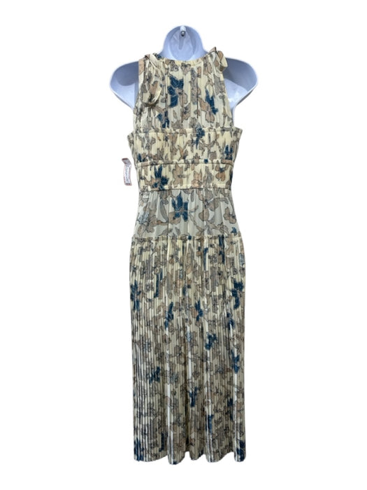 Ulla Johnson Size 4 Cream & Blue Silk Pleated Sleeveless Tiered Tie Straps Dress Cream & Blue / 4