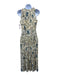 Ulla Johnson Size 4 Cream & Blue Silk Pleated Sleeveless Tiered Tie Straps Dress Cream & Blue / 4