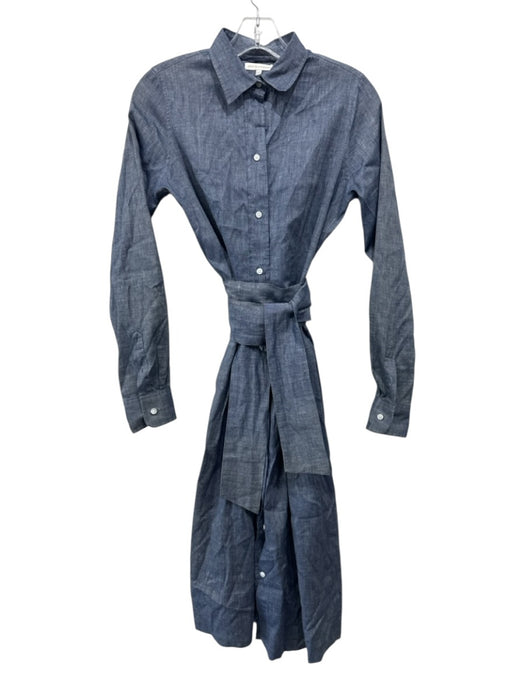 Ann Mashburn Size S Chambray Linen & Cotton Button Front Tie belt Dress Chambray / S