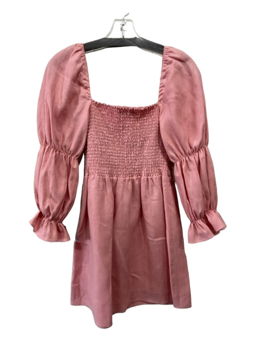 Reformation Size M Pink Linen Square Neck smocked Long Puff Sleeve Dress Pink / M