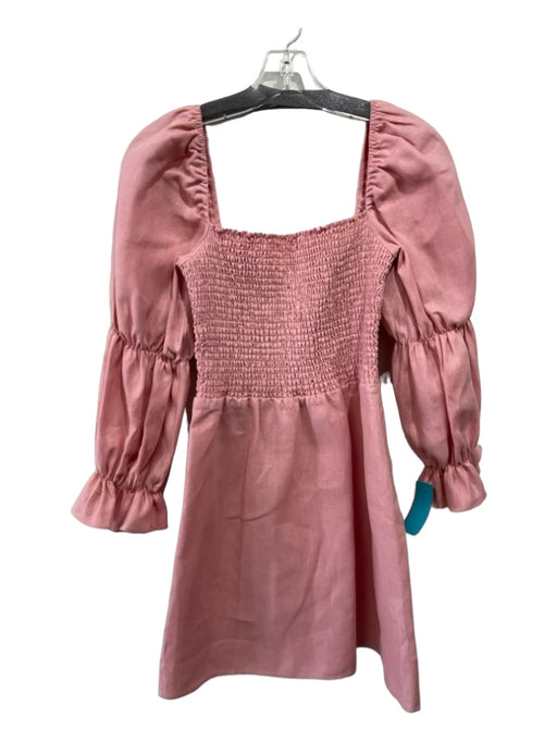 Reformation Size M Pink Linen Square Neck smocked Long Puff Sleeve Dress Pink / M