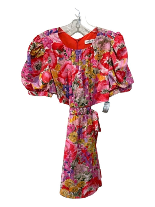 AMUR Size 12 Red & Multi Polyester Abstract Floral Puff 1/2 Sleeve Cut Out Dress Red & Multi / 12