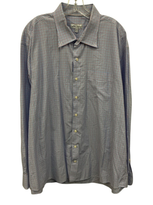 Peter Millar Size XXL Blue & Beige Cotton Blend Plaid Men's Long Sleeve Shirt Blue & Beige / XXL