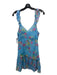 Loveshackfancy Size 8 Blue & Multi Viscose Floral V Neck Ruffle Straps Dress Blue & Multi / 8