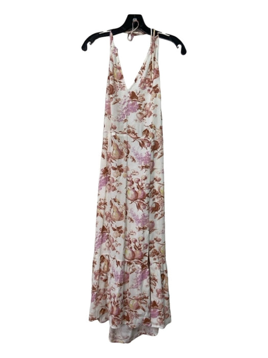 Paige Size M White & Pink Viscose Blend Floral Halter Sleeveless Maxi Dress White & Pink / M