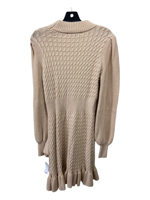 Flat White Size M Beige Rayon Blend Cable Knit Long Balloon Sleeve Midi Dress Beige / M