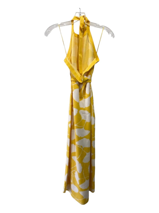 Diane Von Furstenberg Size M Yellow & White Viscose Halter Abstract Knit Dress Yellow & White / M