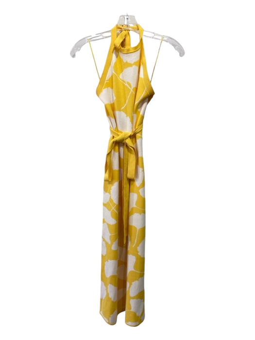 Diane Von Furstenberg Size M Yellow & White Viscose Halter Abstract Knit Dress Yellow & White / M