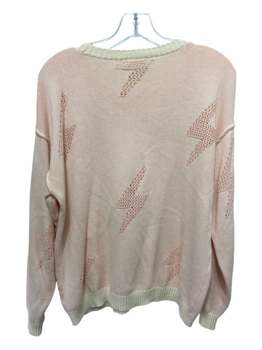 Storia Size M Pink & Beige Cotton Lightning Bolt Ribbed Trim Crewneck Sweater Pink & Beige / M