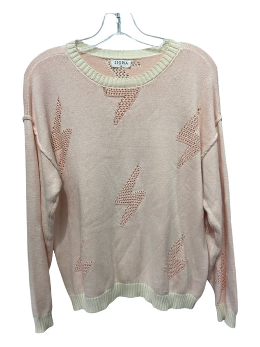 Storia Size M Pink & Beige Cotton Lightning Bolt Ribbed Trim Crewneck Sweater Pink & Beige / M