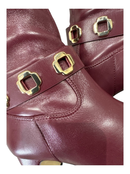 Larroude Shoe Size 8.5 Merlot Leather Gold hardware Almond Toe Buckle Boots Merlot / 8.5