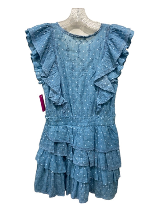 Love Shack Fancy Size M Blue & White Cotton Lace Trim Polka Dot Tiered Dress Blue & White / M